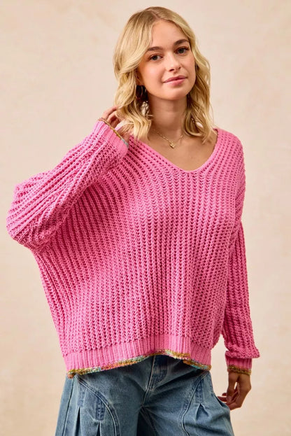 BiBi V-Neck Sweater with Colorful Trim FitiqueFit