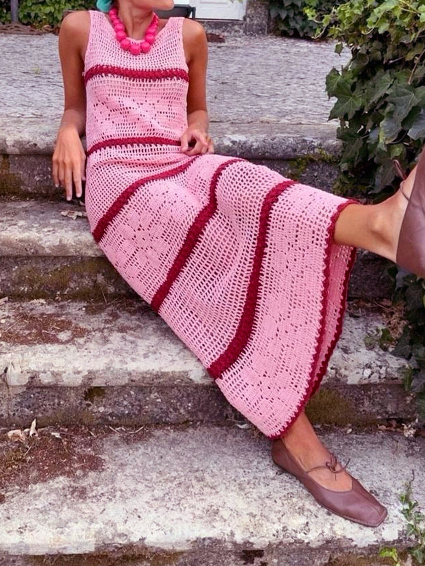 Knitted Sweater Contrast Color Vest Hollow Dress Grayceful LLC