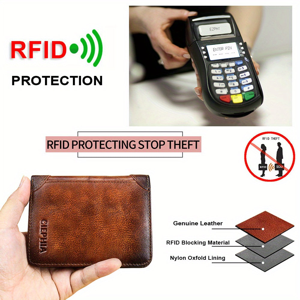 Genuine Leather Men's Wallet/Ultra-Thin Top-Grain Cowhide/Compact Multi-Function ID Credit Card Holder/RFID Blocking/Blessing Card Set/Christmas Valentine's Day Father's Day Gift NovaCart