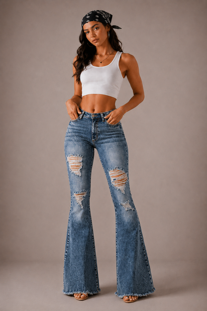 Storm Bell Bottom Jean in Stone Wash GJG DENIM