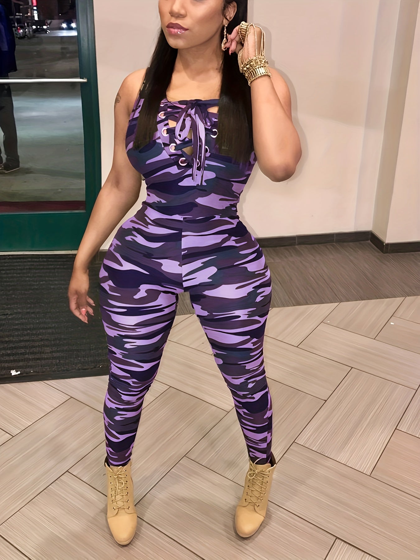 Women Overalls 2023 Spring Bodysuit Camouflage Print Bandage Womens Jumpsuits New Fashion Sexy Leoprard Rompers Pants Sleeveless 1pc Casual Bodysuit NovaCart