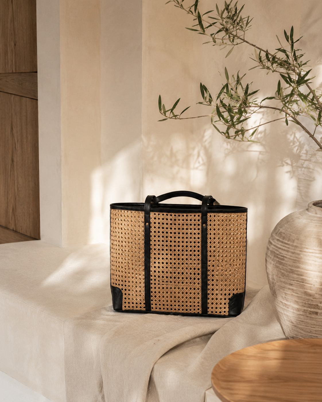 Dian Leather and Rattan Tote Bag Village Thrive