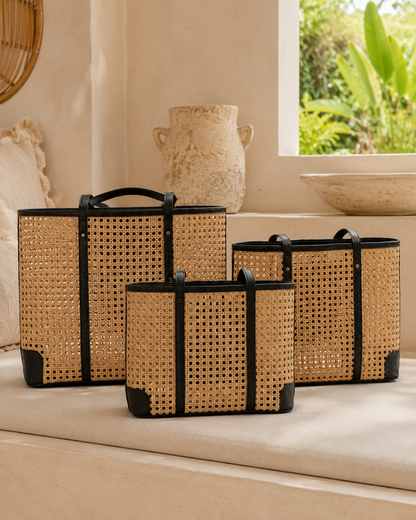Dian Leather and Rattan Tote Bag Village Thrive