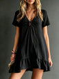 Women's V-Neck Short-Sleeve Midi Dress – Ice Silk Crepe Loose Casual FitiqueFit