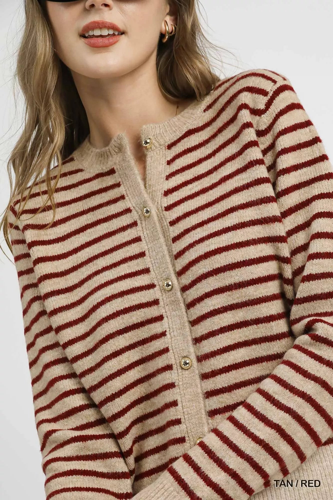 Umgee Striped Button-Up Knit Cardigan West2East Surf