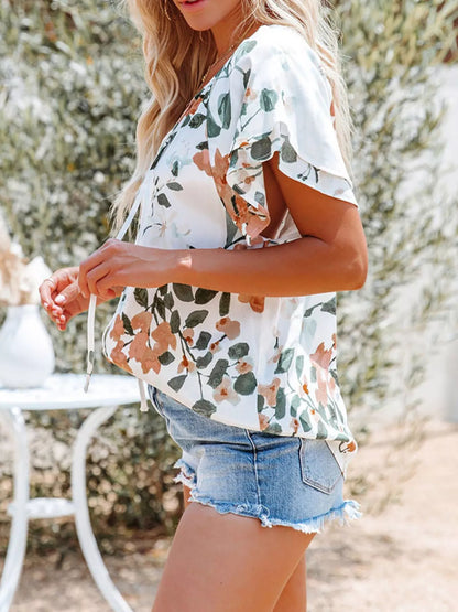 Full Size Floral Print V-Neck Shirt Plus Size New Era Fashion LLc