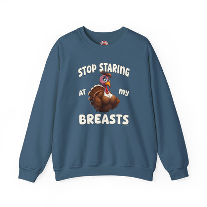 Stop Staring At My Breasts Crewneck Sweatshirt The Devil's Pickle