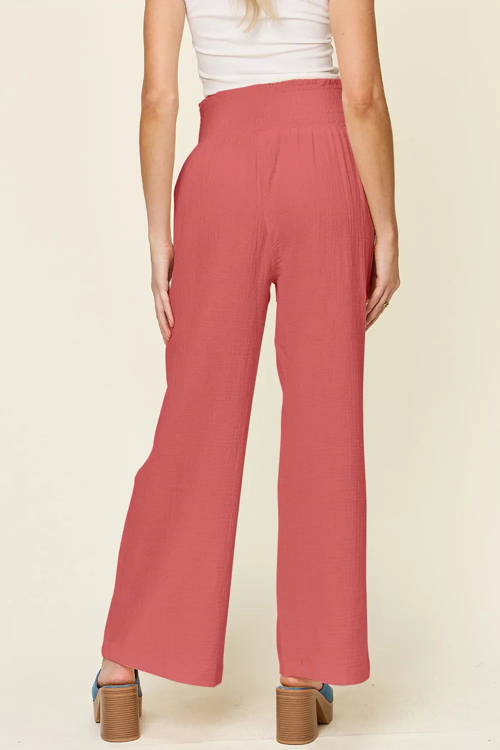 Double Take Full Size Texture Smocked Waist Wide Leg Pants New Era Fashion LLc