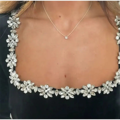 Elegant Square Neck Long-Sleeved Dress With Flowers Rhinestone Design FitiqueFit