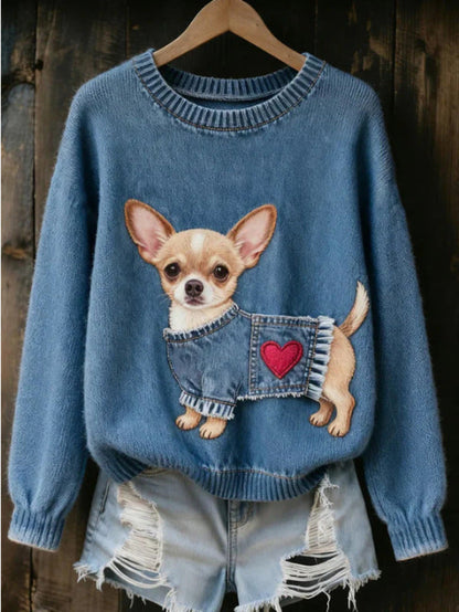 Women’s 3D Digital Print Crew Neck Sweater – Casual Statement Pullover FitiqueFit