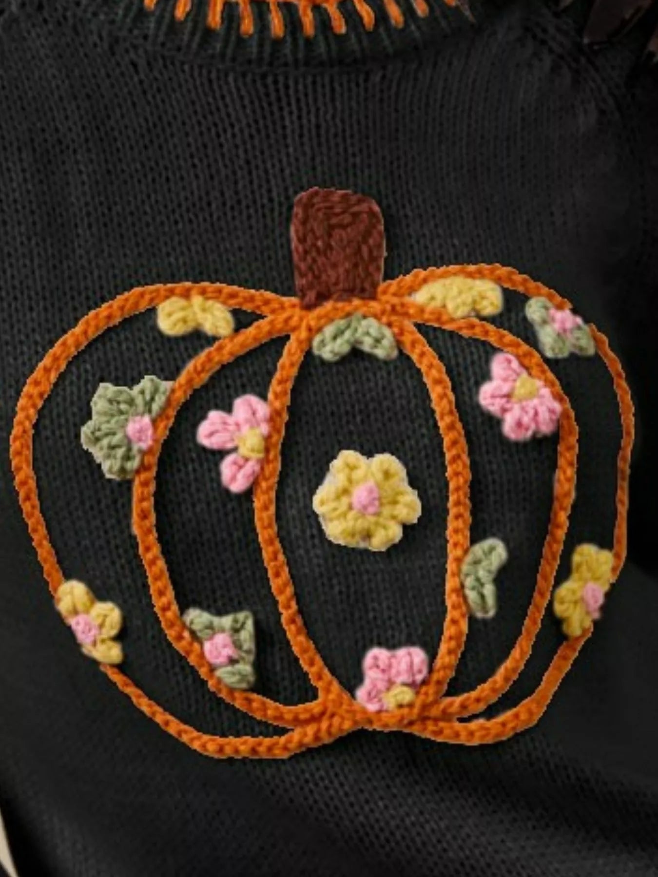 SO ME Pumpkin Floral Embroidered Thanksgiving Sweater West2East Surf