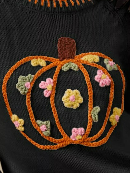 SO ME Pumpkin Floral Embroidered Thanksgiving Sweater West2East Surf