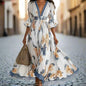 Women's Floral Print Maxi Dress With Deep V-Neck & Flare Sleeves FitiqueFit
