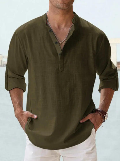 Men's Cotton Linen Long Sleeve Casual Shirt  Loose Tops SnagBag