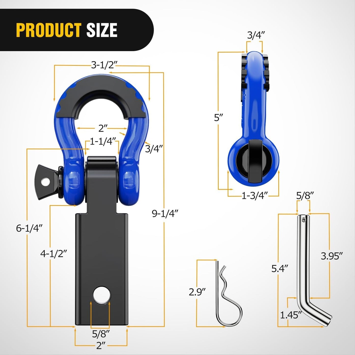 Heavy-Duty Shackle Hitch Receiver with 2-Inch Compatibility, 45,000 lbs Breaking Strength, 3/4" D Ring Trailer Pin, Solid Recovery Towing Kit for Trucks and Off-Road Vehicles New Era Fashion LLc