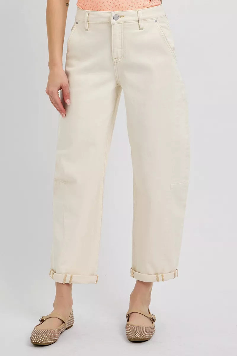 RISEN High Rise Relaxed Barrel Cuffed Jeans West2East Surf