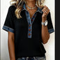 Euro-American Denim-Trimmed Loose T-Shirt for Women FitiqueFit