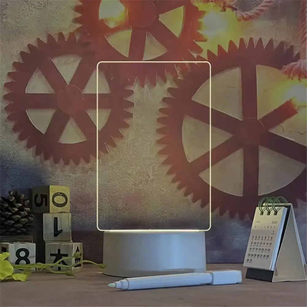 Illuminate Your Space with the Transparent Luminous LED Night Light - Erasable Acrylic Message Board for Creative Expression