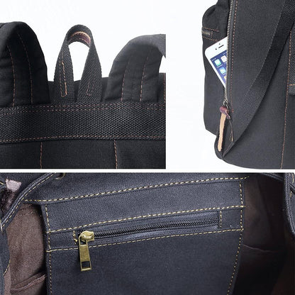Vintage Backpack Leather Trim Casual Bookbag Men Women Laptop Travel Rucksack