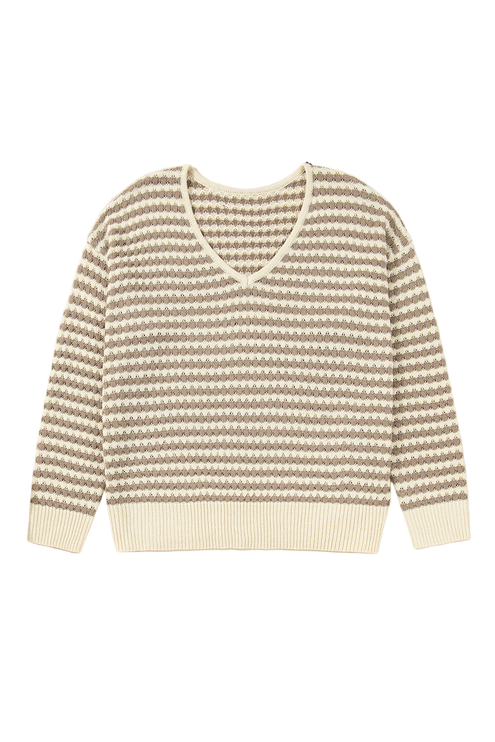 Khaki Stripe Plus Size V Neck Drop Shoulder Sweater Garden Naked Curves