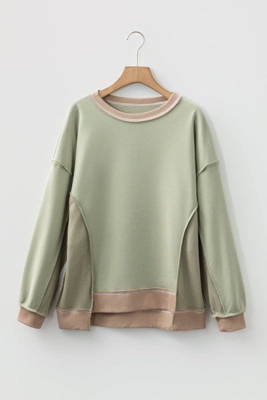 Colorblock Waffle Patchwork Oversize Sweatshirt Shop Style & More | Fresh Looks, Everyday Deals & Free Shipping