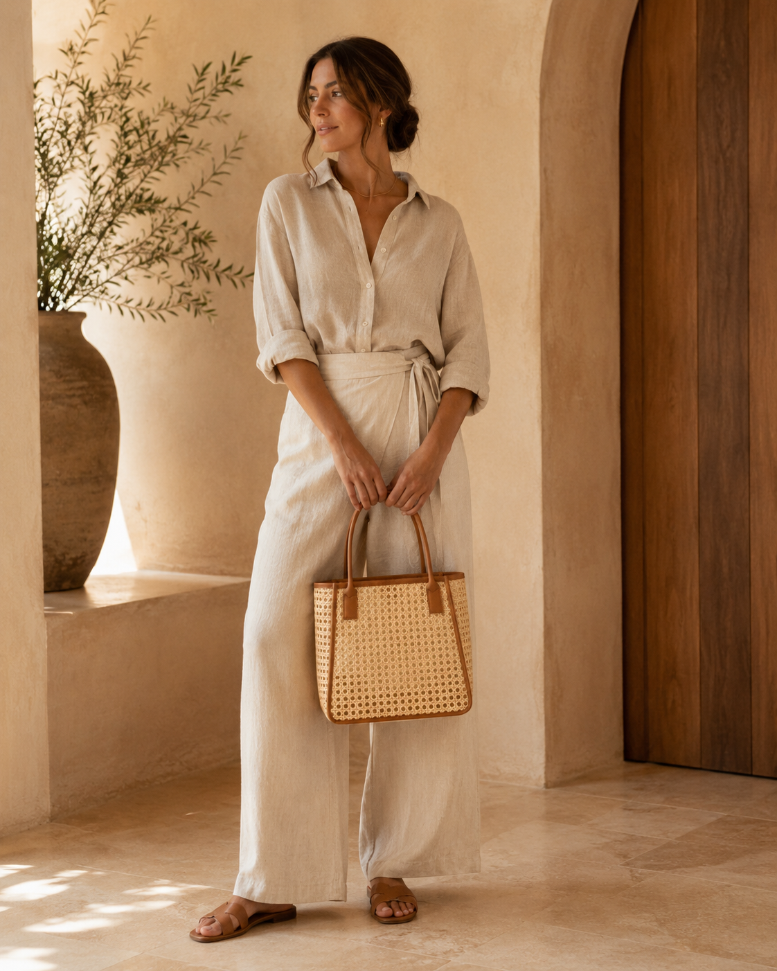 Citra Leather and Rattan Tote Bag Village Thrive
