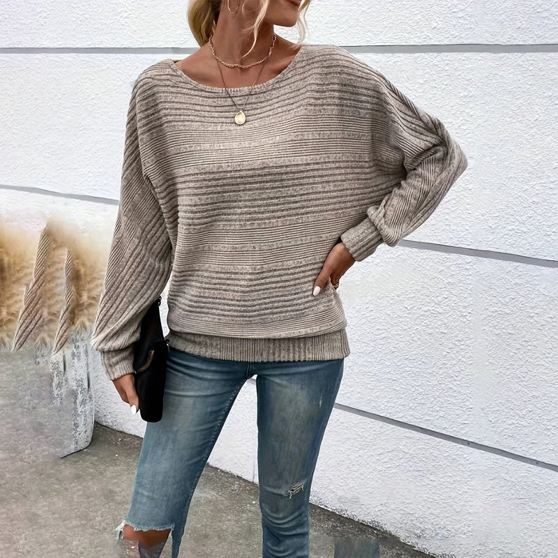 Women’s Textured Round-Neck Long-Sleeve Pullover FitiqueFit