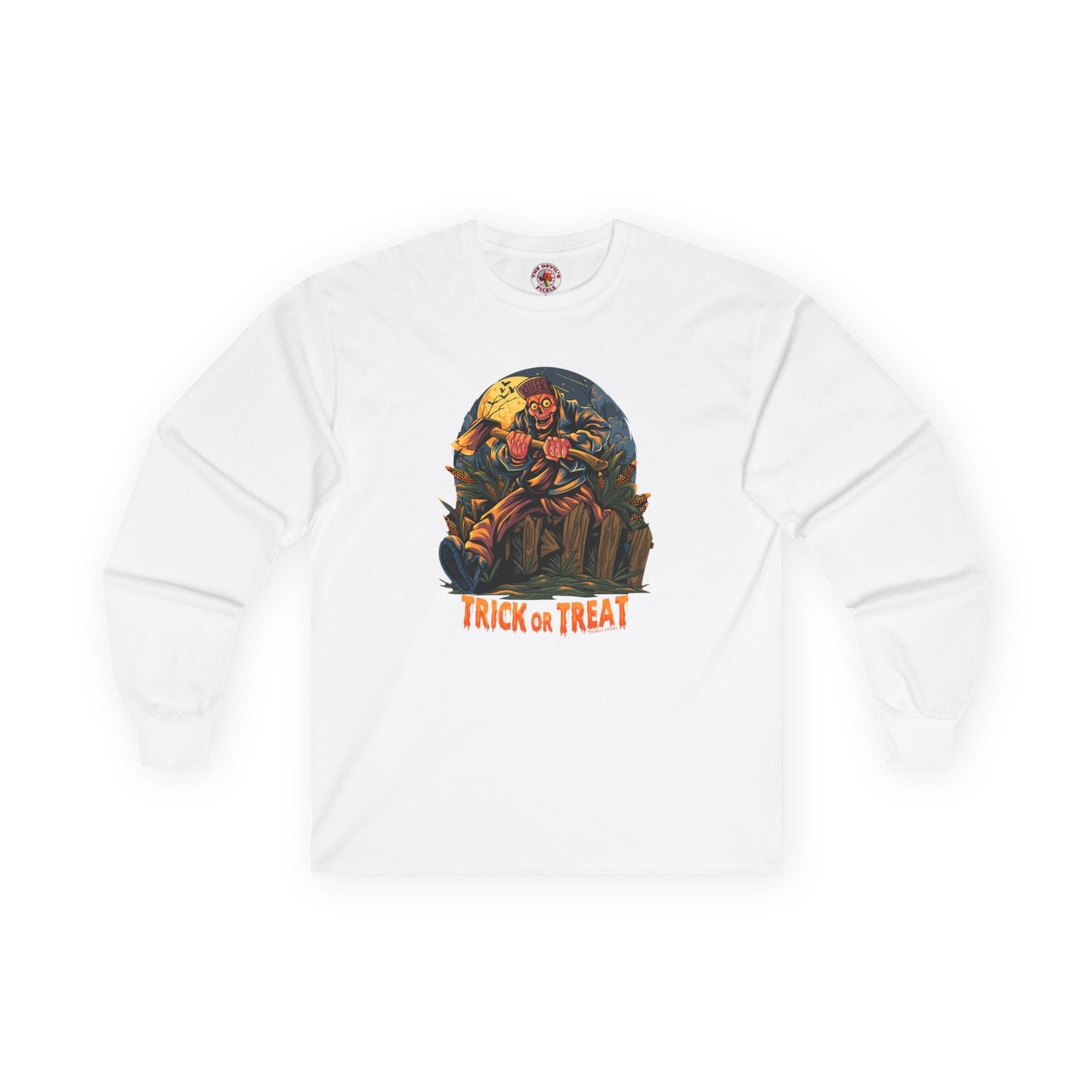 Axe Wielding Zombie Trick or Treat Long Sleeve Tee The Devil's Pickle