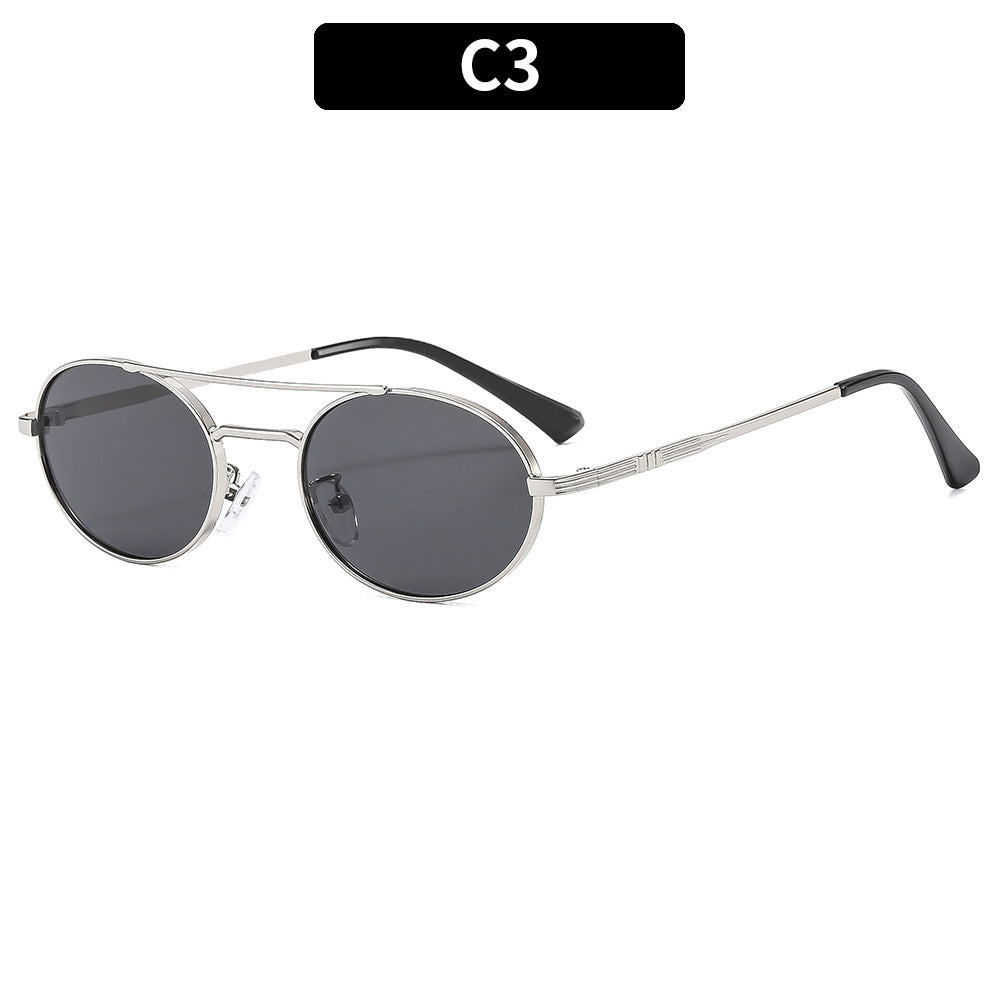 Retro Oval Dual-Beam Metal Sunglasses | UV Protection FitiqueFit