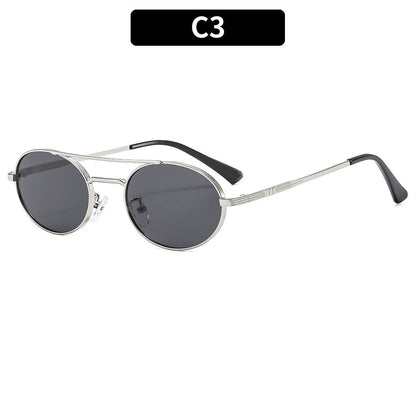 Retro Oval Dual-Beam Metal Sunglasses | UV Protection FitiqueFit