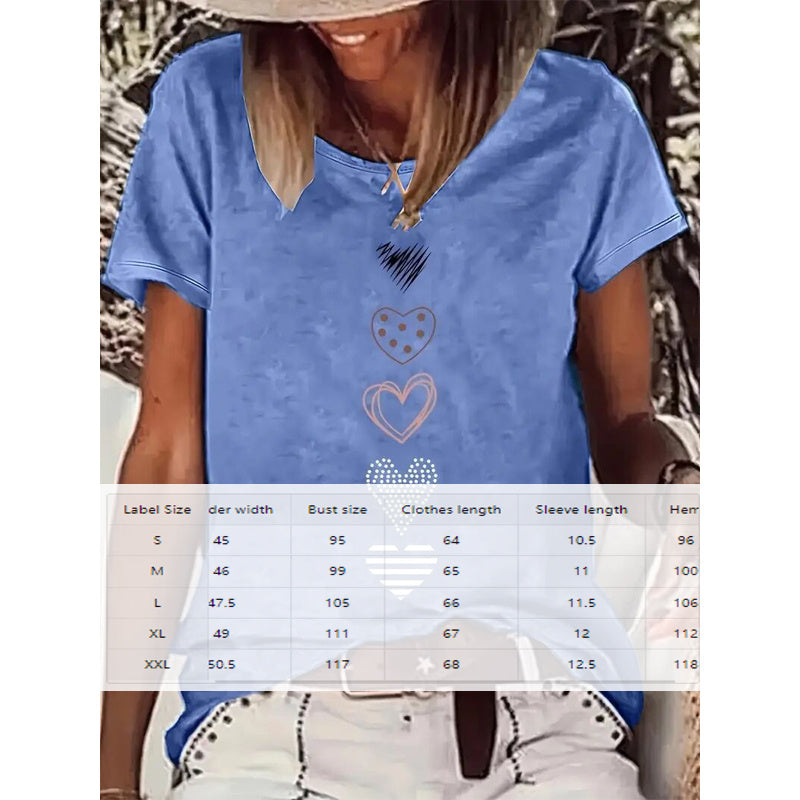 Heart Print T-Shirt Comfortable Round Neck Summer Tee FitiqueFit