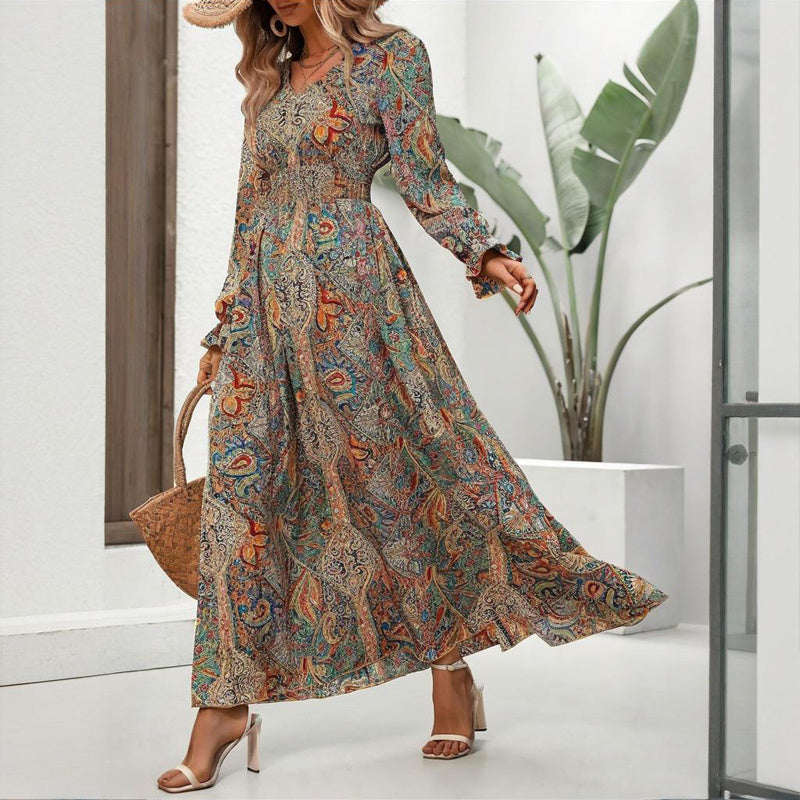 Retro Geometric Print Maxi Dress FitiqueFit