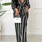 Women's Striped Print Two-piece Set - Button Front Collar Long Sleeve Shirt & High Waist Wide Leg Loose Pants Set - Casual Style - For Women - Perfect for Everyday Wear & Loungewear - Great Gift for Fashionable Women NovaCart