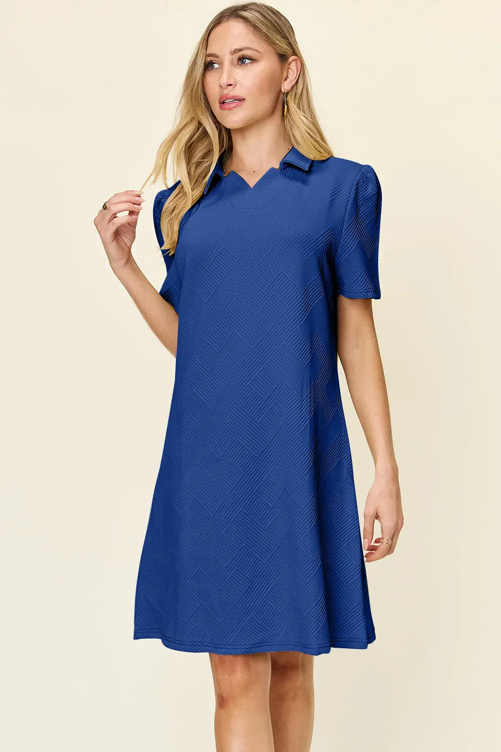 Double Take Full Size Texture Collared Neck Short Sleeve Dress West2East Surf