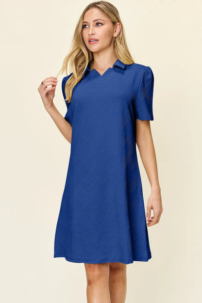 Double Take Full Size Texture Collared Neck Short Sleeve Dress West2East Surf