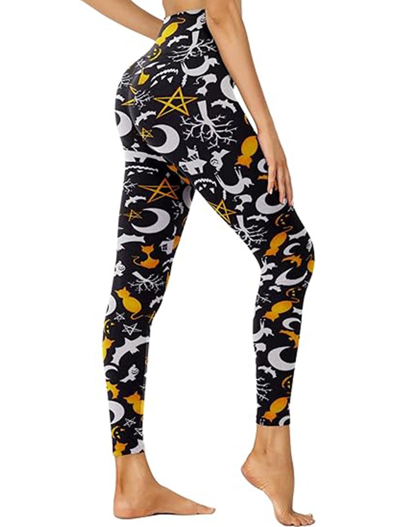 Cropped High-Rise Leggings – Moon Cat Print Workout Pants FitiqueFit
