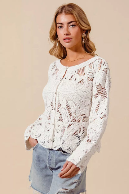 SO ME Button Front Floral Pattern Crochet Lace Cardigan New Era Fashion LLc
