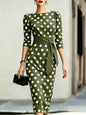 Women's Retro Polka-Dot Bodycon Midi Dress – Belted Cross-Tie FitiqueFit