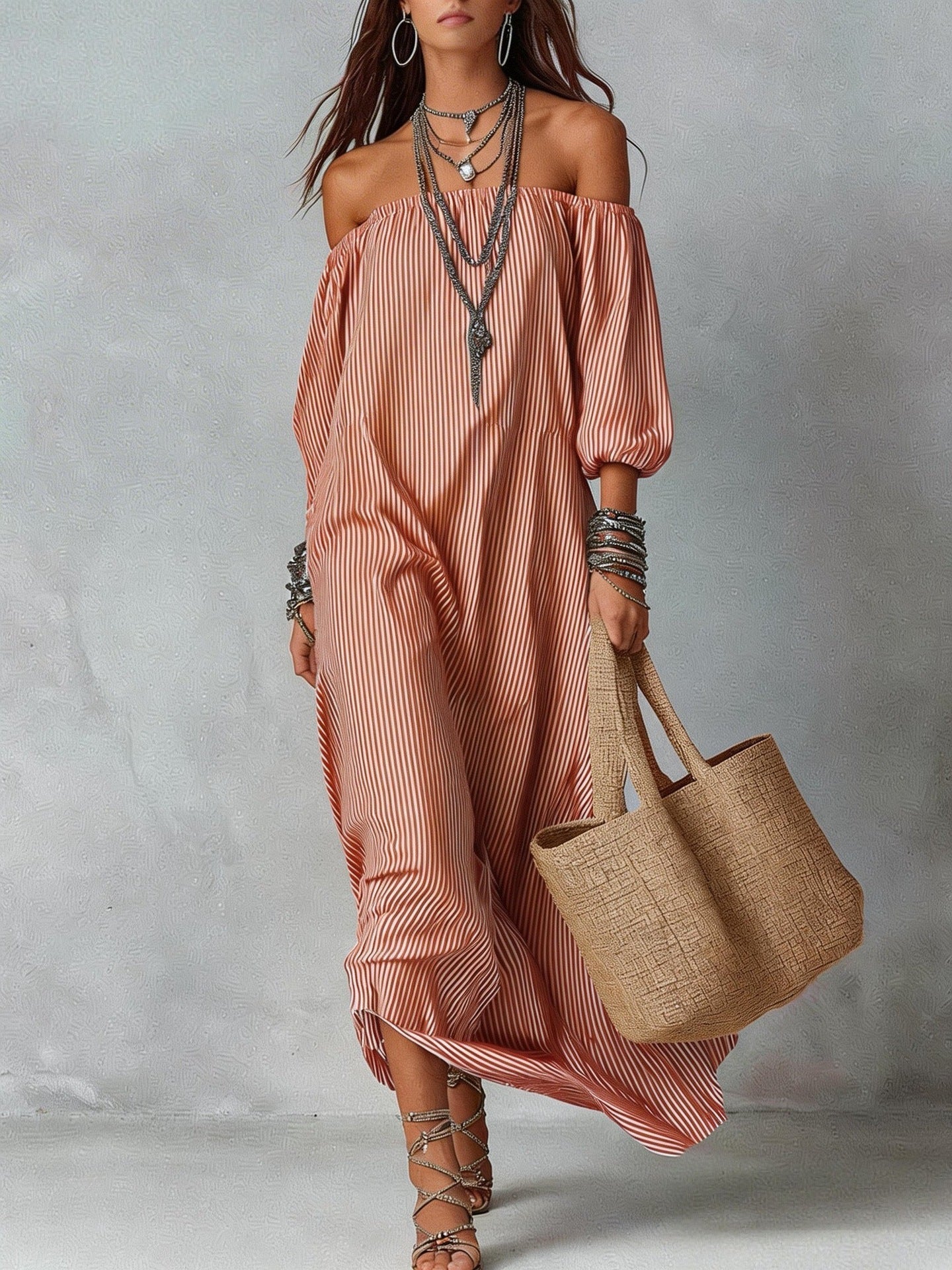 Women's Striped Loose-Fit Flared Maxi Dress – Holiday & Vacation FitiqueFit