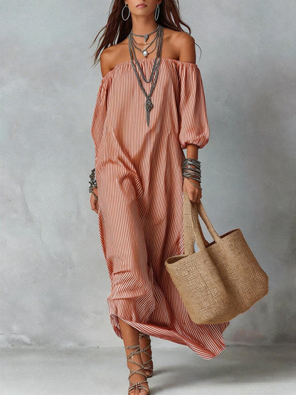 Women's Striped Loose-Fit Flared Maxi Dress – Holiday & Vacation FitiqueFit