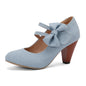 Round Toe High Heels Denim Bow See size chart under “more details” The Fashion Celestial