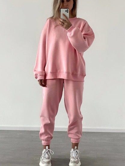 Women's Crewneck Sweatshirt & Jogger Pants Two-Piece Set – Loose Fit FitiqueFit
