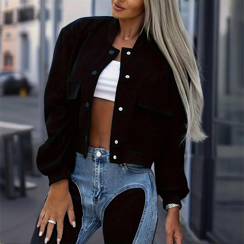 Women's Solid Color Long Sleeve Baseball Jacket FitiqueFit