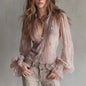 Women's Lace Flared Sleeve Fake Two-Piece Knotted Top FitiqueFit