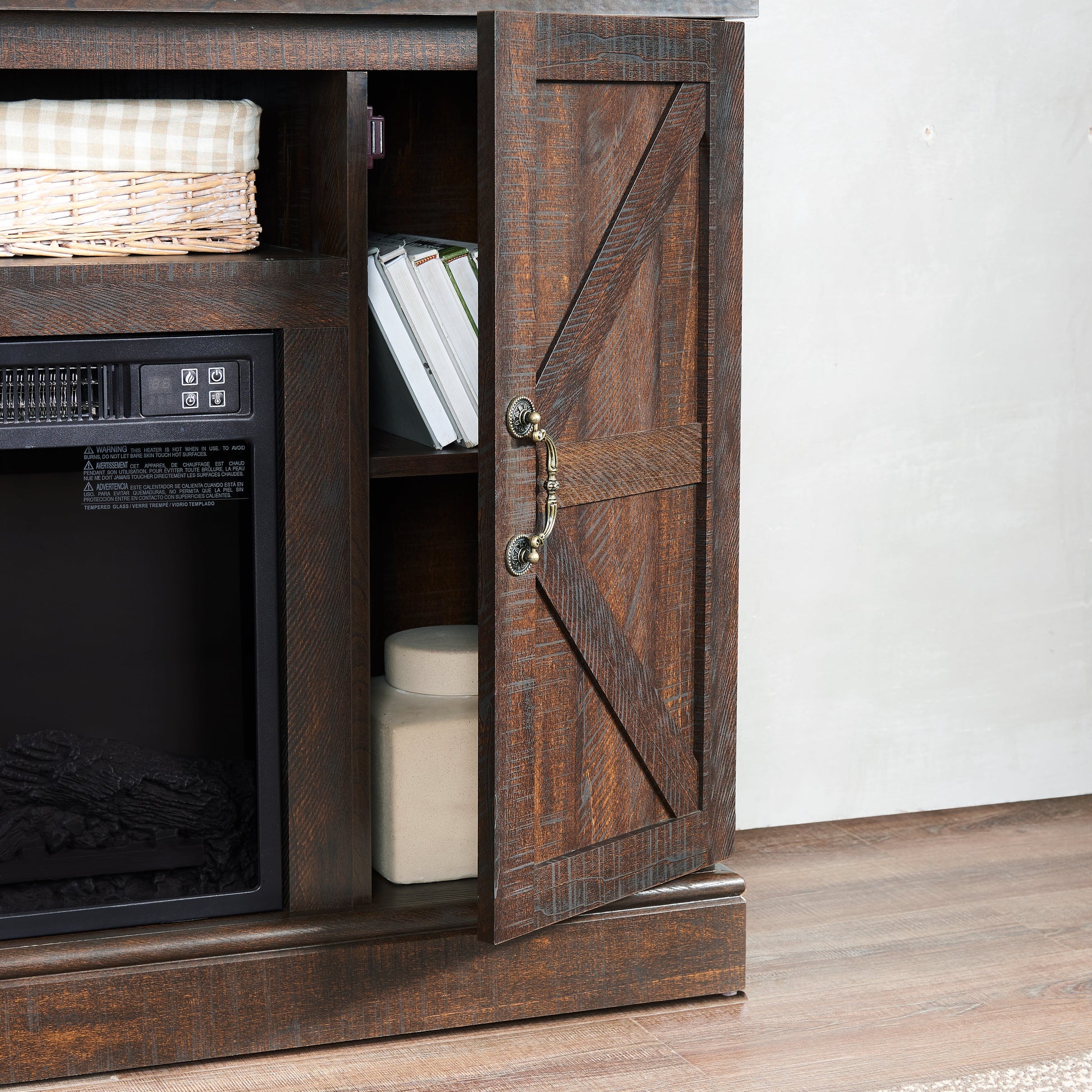 Farmhouse Classic Media TV Stand Antique Entertainment Console for TV up to 50" with 18" Electric Fireplace Insert V.I.P Digital Presence