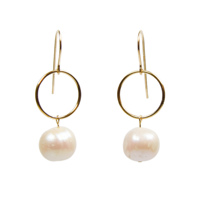 Pearl and Gold Circle Earrings Emily Anne Designs LLC