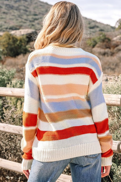 Stripe Colorblock Round Neck Drop Shoulder Sweater Shop Style & More | Fresh Looks, Everyday Deals & Free Shipping