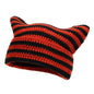 Women’s Hand Knitted Striped Cat Hat – Cute Warm Winter Beanie FitiqueFit