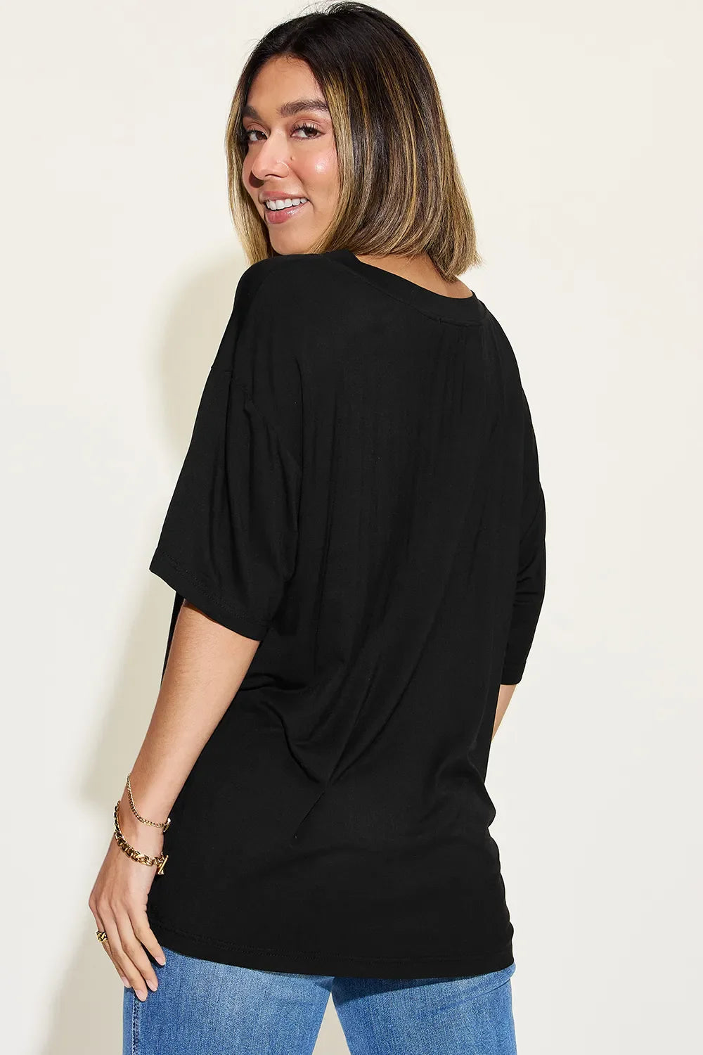 Basic Bae Full Size Bamboo V-Neck Drop Shoulder T-Shirt New Era Fashion LLc