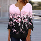 Women’s Printed Spike Button Three-Quarter Sleeve Casual Top FitiqueFit